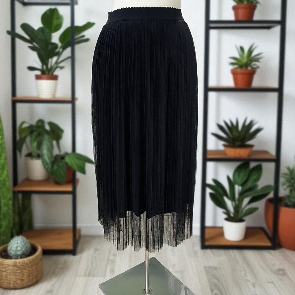 Zenana Black Pleated Tulle Midi Skirt XL Balletcore Coquette Romantic Whimsygoth